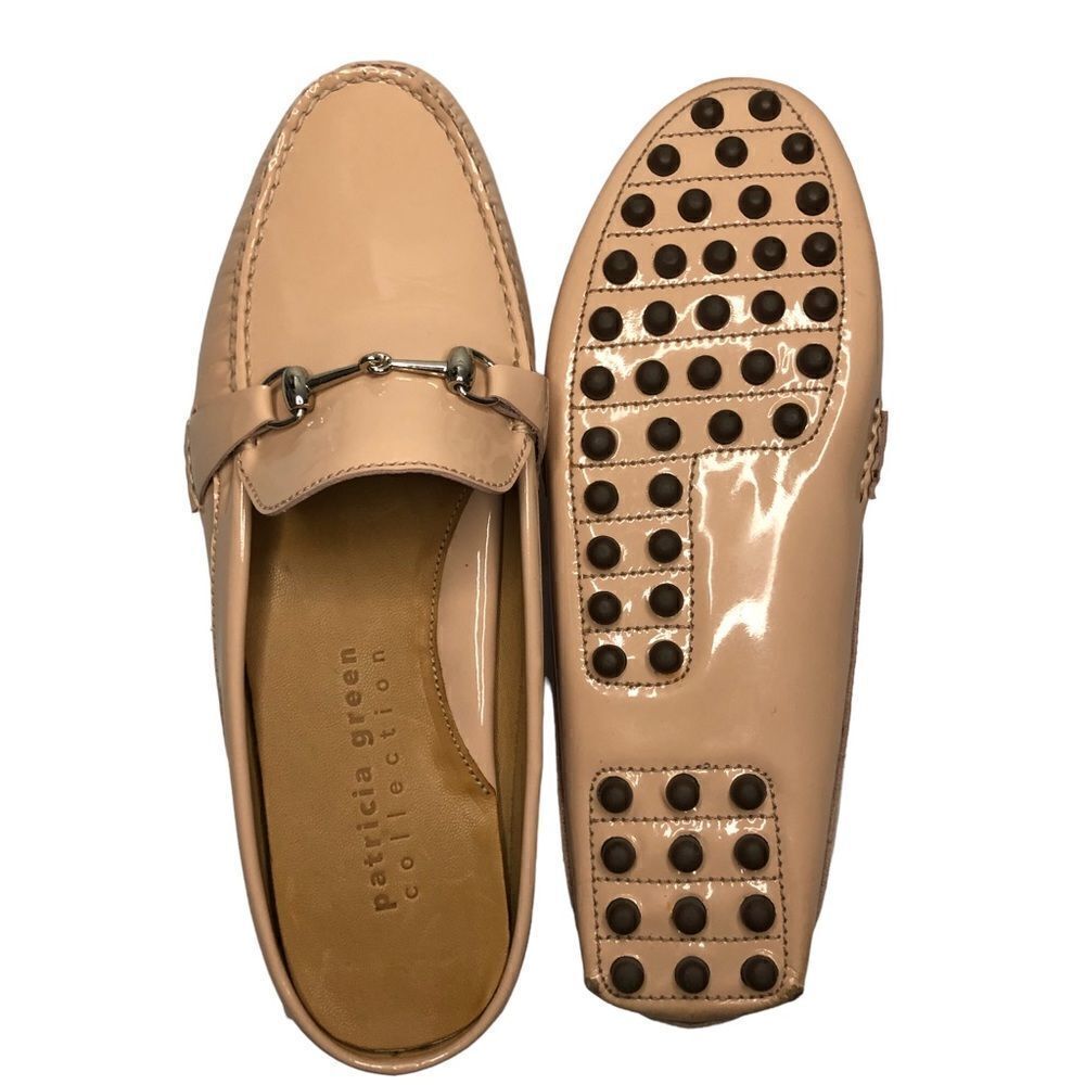 Patricia Green Collection Driving Mule Patent Leather Horse Bit Tan Size 8